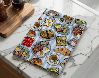 Illustrated Breakfast Food Tea Towel: Cotton-Linen Kitchen Decor