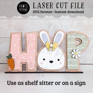 Easter HOP sign laser cut file, bunny spring file, carrots, shelf sitter, hanging ornament, basket tag, scroll saw pattern, SVG