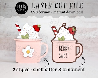 Strawberry mug, berry sweet laser file, summer tiered tray decor, fruit, seasonal shelf sitter, SVG download