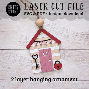 Valentine's love shack basket tag laser cut file, beach hut hanging ornament, scroll saw pattern, digital download SVG PDF