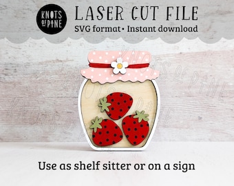 Strawberry jar laser file, summer tiered tray decor, fruit, seasonal shelf sitter, SVG download