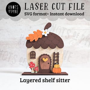 Acorn fairy house laser cut file, autumn tiered tray decor, fall decor, seasonal shelf sitter, SVG download