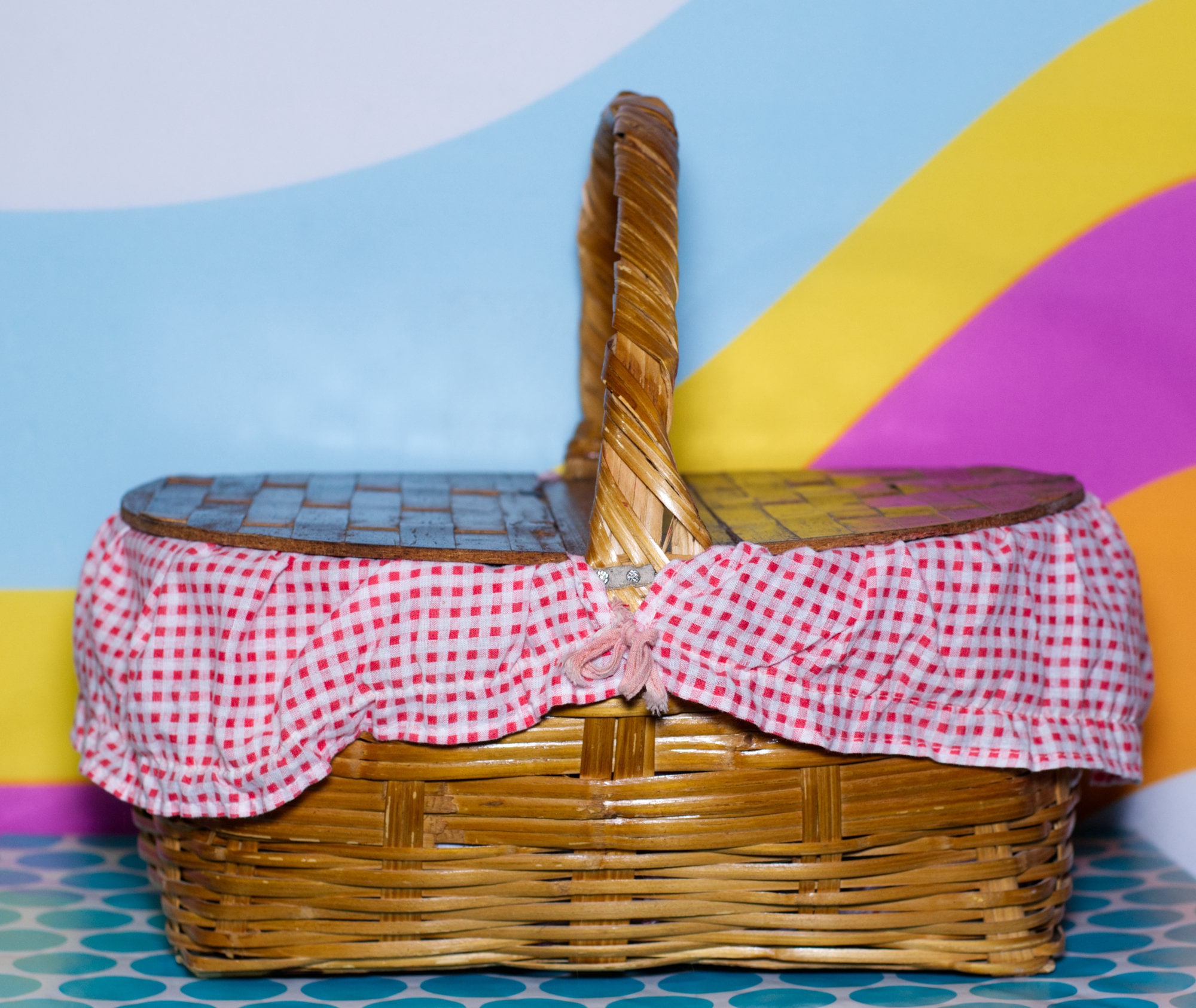 Vintage 1950s Picnic Basket With Gingham Lining Etsy