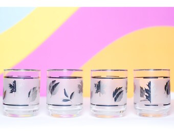 Vintage 1960s Silver Foliage Juice Glasses Set of 4