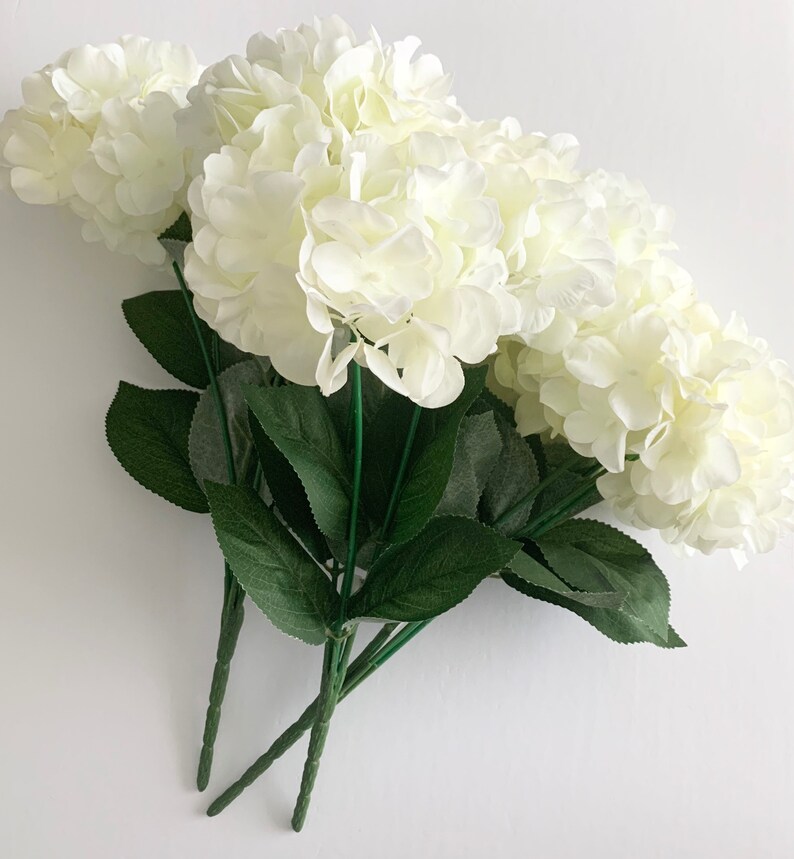 6Head Long Stemmed White Artificial Hydrangea Bouquet White Etsy