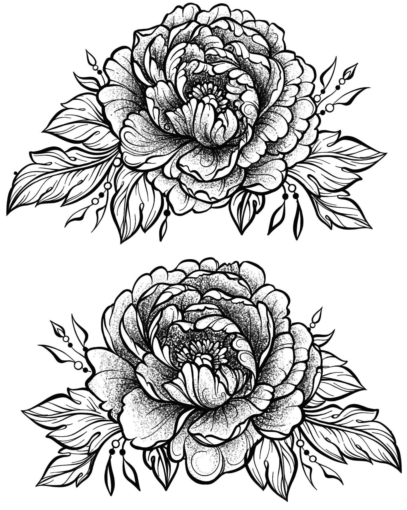 Temporary Tattoos 2 big flowers peony tattoo flash | Etsy