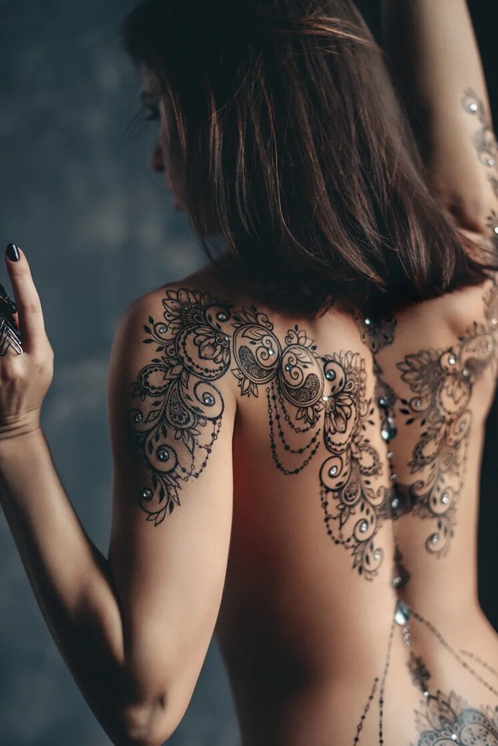 Large floral temporary tattoo - chest hips sexy henna tattoo - sleeve and b...