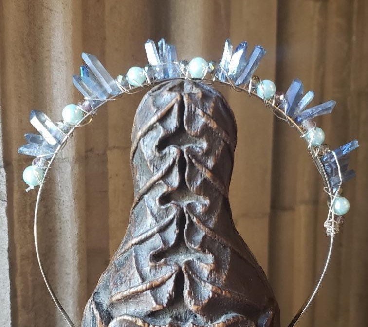Handmade Blue Aura Quartz Crystal Crown-OS Blue Aura Quartz Crystal Crown: Witch, Bridal, Boho Headband  main image 2
