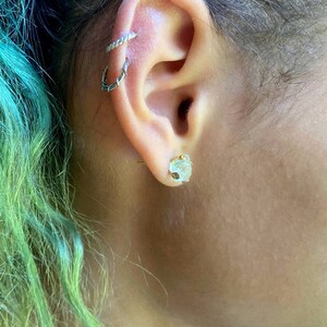 Raw crystal stud earrings, aquamarine, rose quartz, and rainbow moonstone nickel free