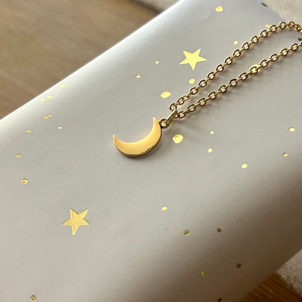 Dainty 18 karat matte gold plated crescent moon necklace