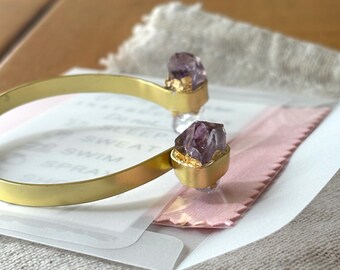 Raw crystal amethyst point dainty aluminum cuff bracelet