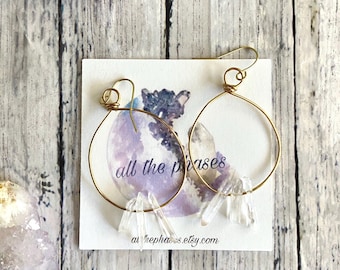 Crystal hoop clear quartz earrings, nickel free