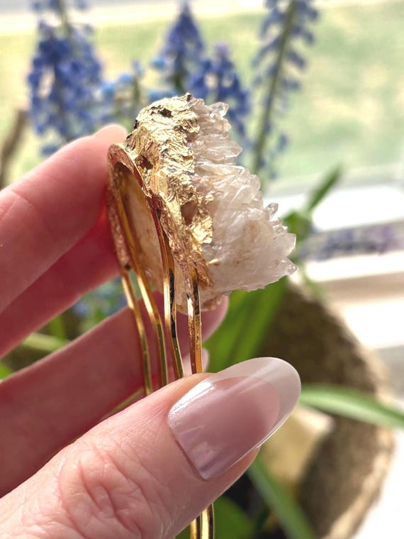 Handmade Raw Quartz Crystal Hair Comb: Bridal Hair Accessory
