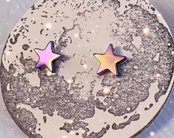 Sky full of Stars , rainbow hematite star earrings