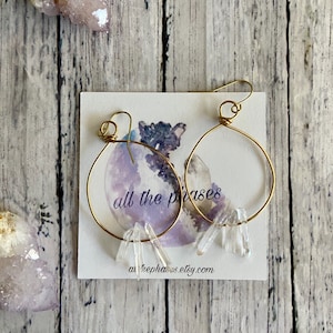Crystal hoop clear quartz earrings, nickel free