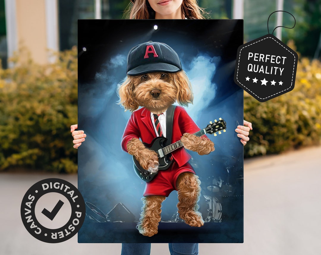 Custom Dog Painting - AC/DC Angus Young, Custom Cat Painting, Funny Pet ...