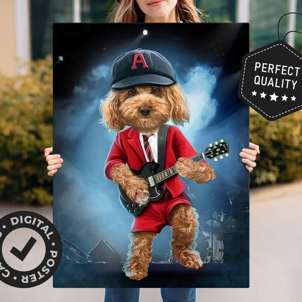Custom Dog Painting - AC/DC Angus Young, Custom Cat Painting, Funny Pet Lover Gift