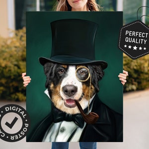 Custom pet portrait | Dog portrait custom painting top hat | Personalized pet portrait Canvas