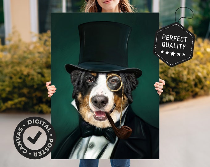 Custom pet portrait | Dog portrait custom painting top hat | Personalized pet portrait Canvas
