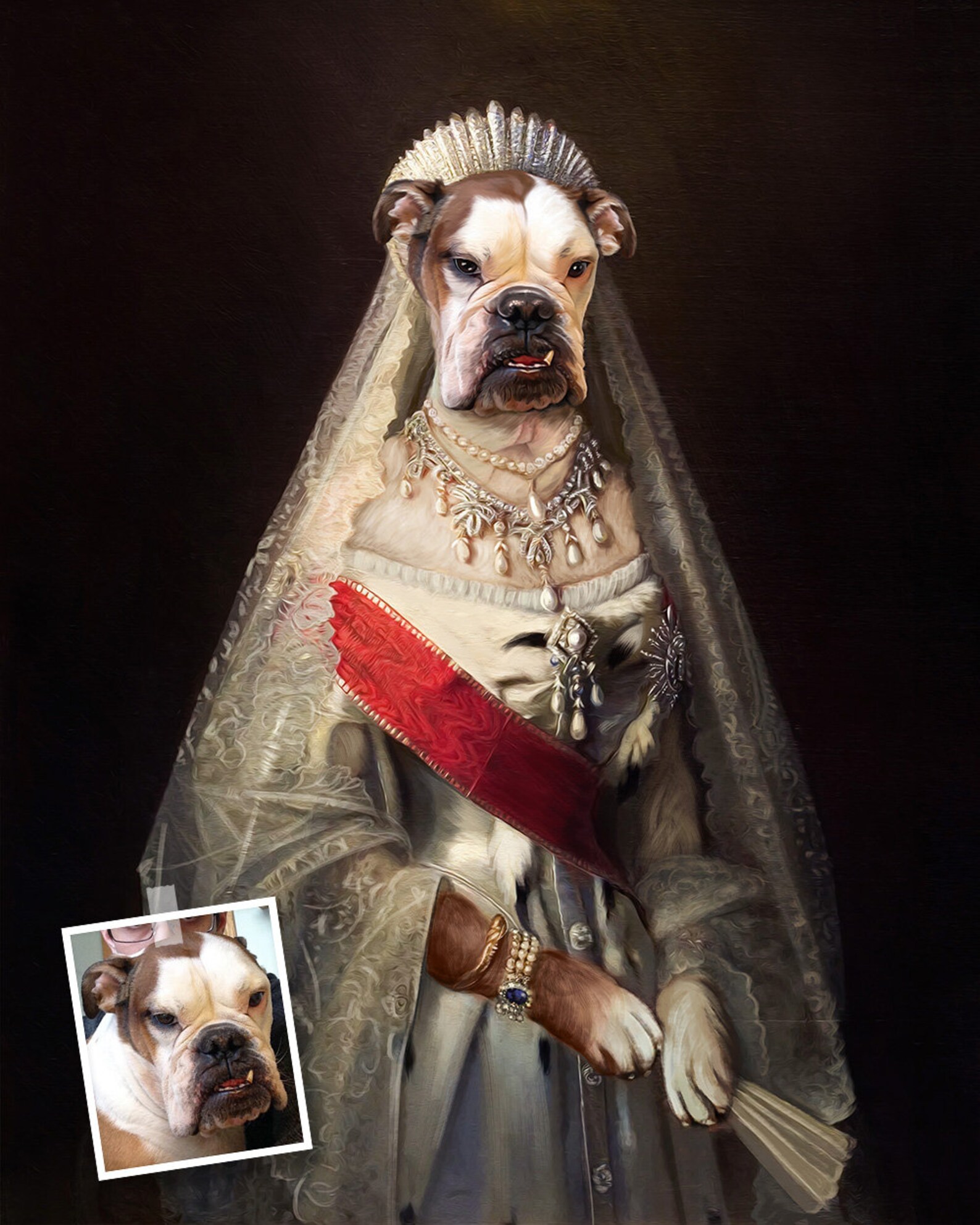 Queen Dog Portrait Custom Crown Pet Portraits Victorian Dog Etsy UK