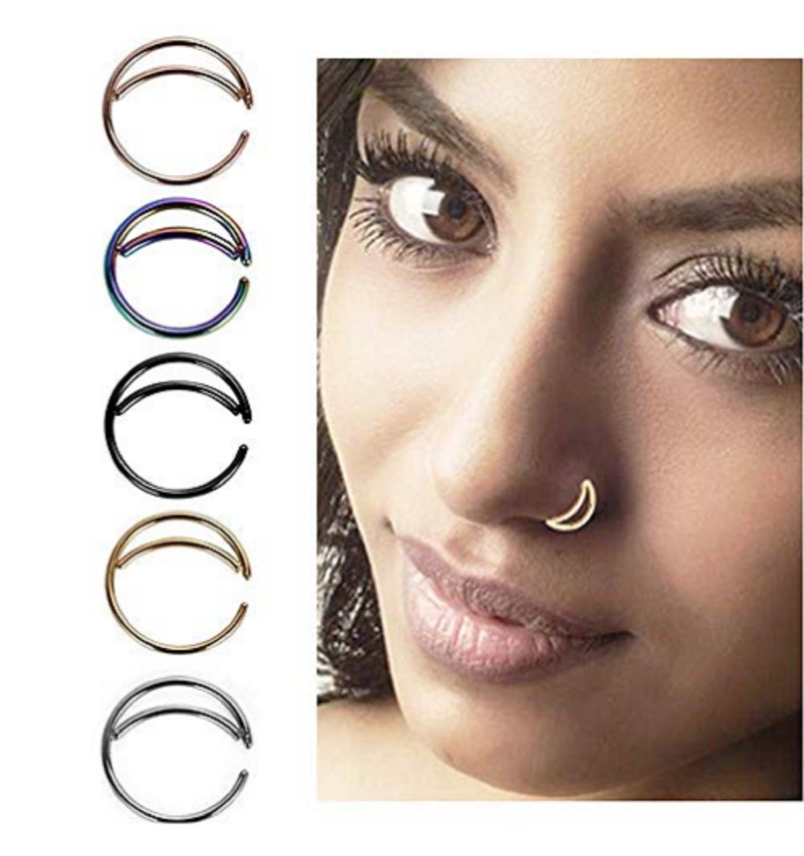 5PCS Stainless Steel Moon Nose Ring Hoop Indian Nose Ring Etsy