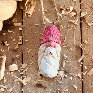 Hand carved wooden Santa ornament