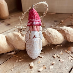 Hand carved wooden Santa ornament