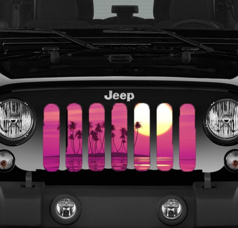 Pink Beach Jeep Grille Insert with Palm Trees and Sunset on Etsy