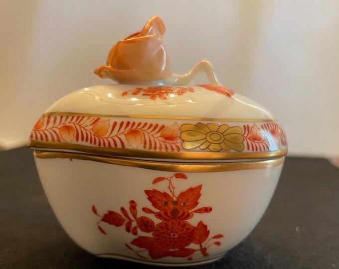 Herend Heart Bonbon Box in Rust With Rose - Etsy