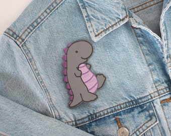 Patches for jackets, Patches for jacket, Pedestrian safety reflector, Luminous badge, Patch, Cute, Animal patch, Dinosaur, Dino purple