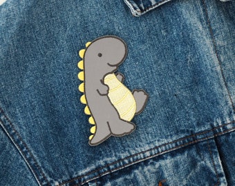 Patches for jackets, Patches for jacket, Pedestrian safety reflector, Luminous badge, Patch, Cute, Animal patch, Dinosaur, Dino yellow