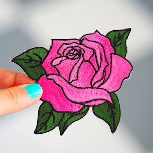 Patches for jackets, Patch for jackets, Sew on patch, Patch for jacket, Patch, Patches, Pink, Rose, Rose patch, Flow, Flower patch Pink Rose