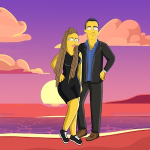 Turn Me Yellow Character – Funny Big Mouth Custom Couple Portrait – Cartoonize yourself