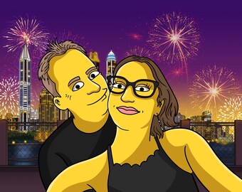 Simpsons-porträtt / Alla hjärtans dag / Gult porträtt från foto / Personlig present / Tecknad serie / Digitalt /