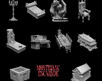 Vampire and Horror themed 10 piece Prop Minis. Dungeons and Dragons or for any game! 32mm! High Quality professional miniatures!