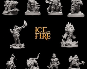 Dwarves, fire warriors, Giants, hellhounds and polar bear minis! Dungeons and Dragons or any game! 32mm! Quality professional miniatures!