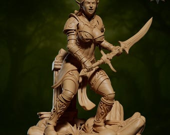 Fantasy Mystic Heroine Vaelyra Dawnsplitter Warrior! Dungeons and Dragons or for any game! 32mm and 75mm! High Quality miniatures!