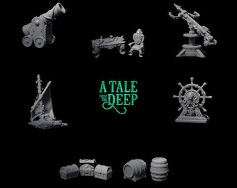 Pirate Deep Sea themed 11 piece Prop Minis. Dungeons and Dragons or for any game! 32mm! High Quality professional miniatures!
