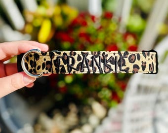 Cheetah Leopard Embroidered Dog Collar: Personalized Name Collar