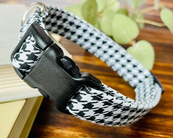 Houndstooth Collar, Black and White, Cute Girl Dog Collar, Cute Girl Puppy Collar, Cute Girl Kitten Collar, Cute Girl Cat Collar