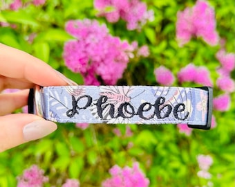 Purple Butterfly Embroidered Collar, Personalized Collar, Name Collar, Dog Collar, Puppy Collar, Custom Collar, Girl