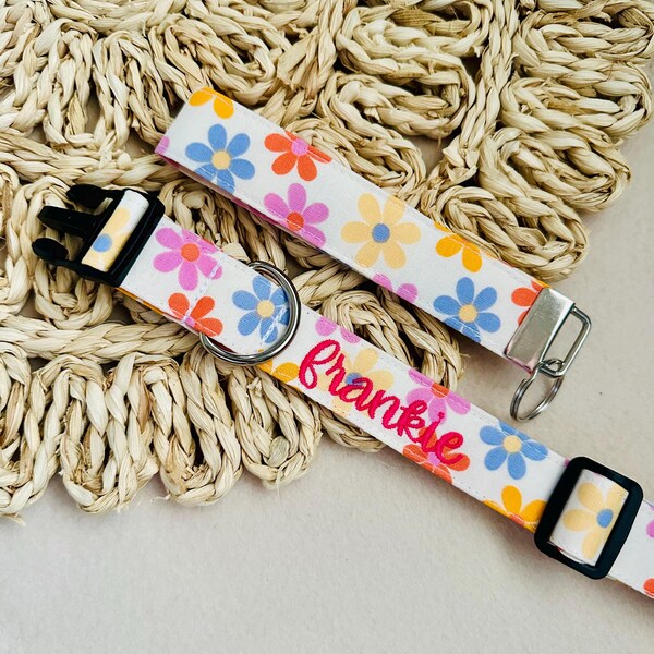 Floral Embroidered Dog Collar: Personalized Puppy Collar