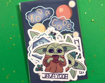 Baby Yoda Coding Sticker Pack- Computer Science Laptop Stickers - Programming Language Stickers- Cute baby Yoda gift - Cute science stickers