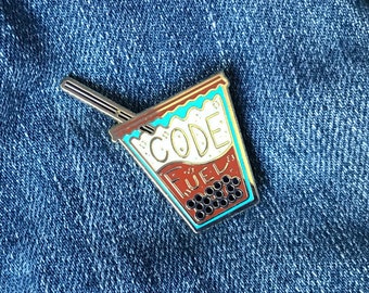Code Fuel Boba Tea Enamel Pin –  Technology Gift – Gold Plated Lapel Pin