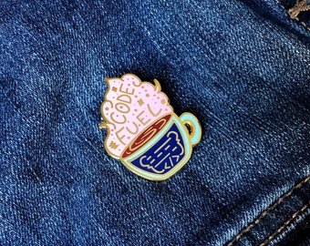 Code Fuel Coffee Enamel Pin –  Technology Gift – Gold Plated Lapel Pin