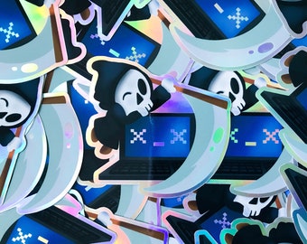 Blue Screen Grim Reaper Holographic Sticker – Programmer Laptop Decal