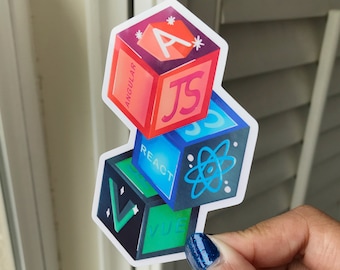 Javascript Framework Glossy Sticker - Angular React Vue Blocks