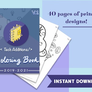 40 Technology Coloring Pages - Computer science - Adult Coloring Book - Digital Download - Printable Coloring Sheets - Simple PDF Printable