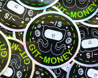 Git Money Holographic Sticker - Programmer - Coder - Tech Laptop Decal - Computer Science Sticker