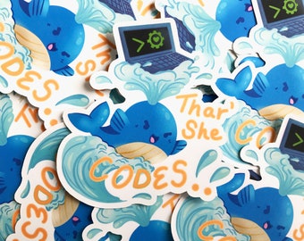 Docker stickers - cute computer science - programming laptop stickers - developer gifts - programmer gift - software - whale stickers - STEM